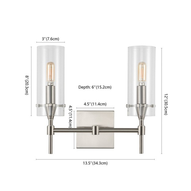 2 light Cato Modern Iron glass Led Vanity Nickel clear Jonathan Y