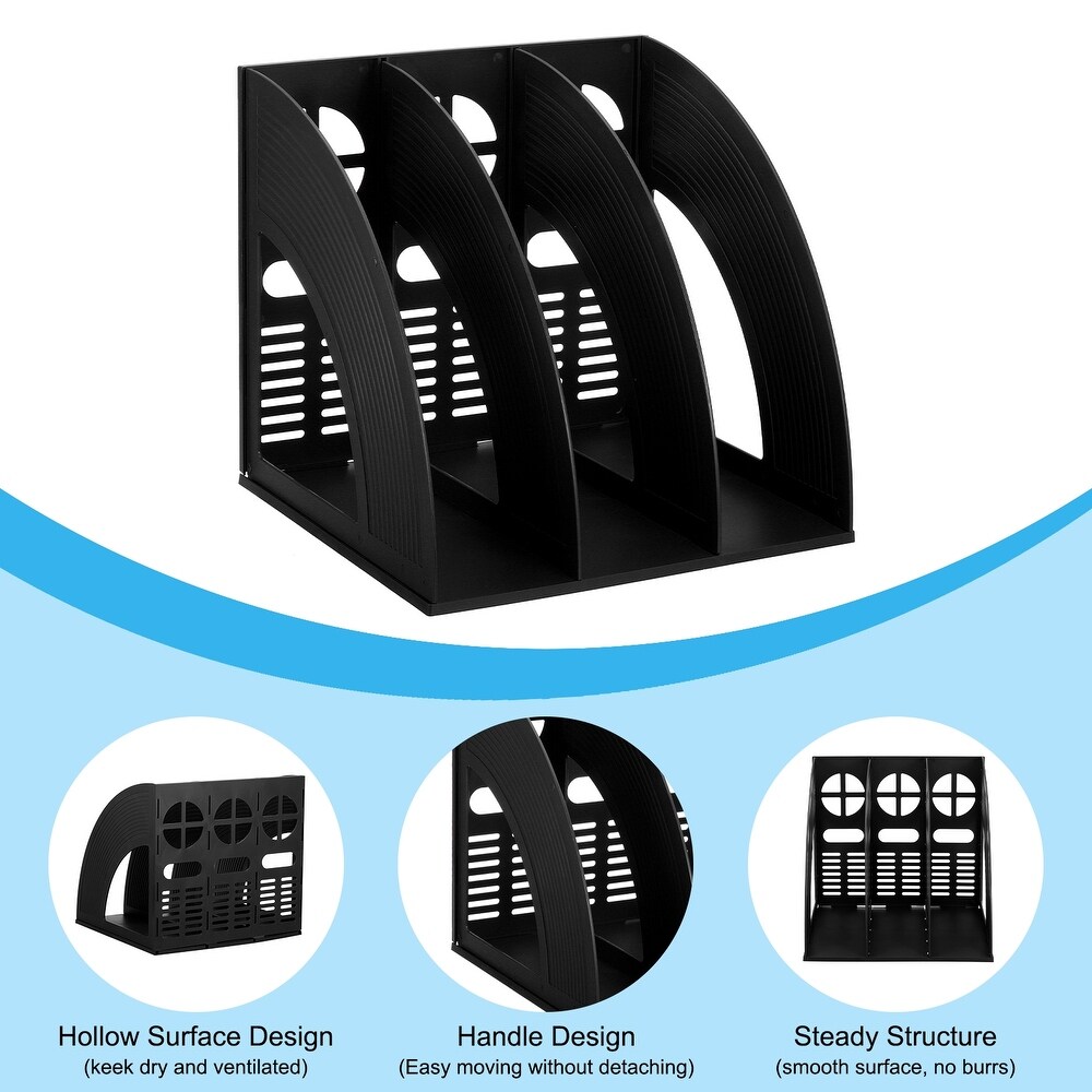 Magazine File Holder  2Pcs Plastic Vertical 3 Compartment Storage Rack   3 Compartment