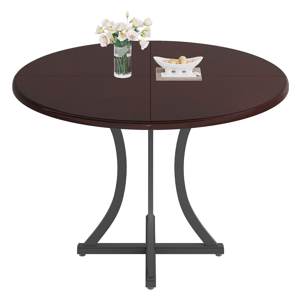 47.24 Inch Dining Table Round Dinner Table for 4 6 People with Metal Base