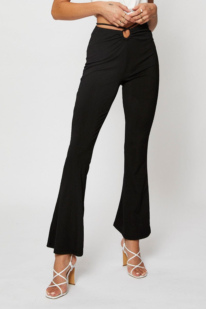 Black Jersey Pants Flare Leg