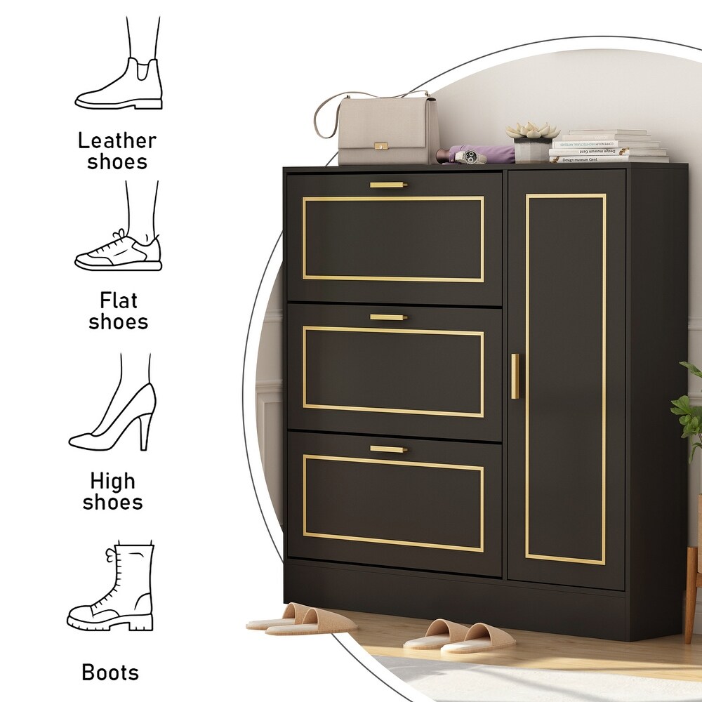 Fold Out Shoes Cabinet Storage Cabinet Dresser Chest(Black/White)