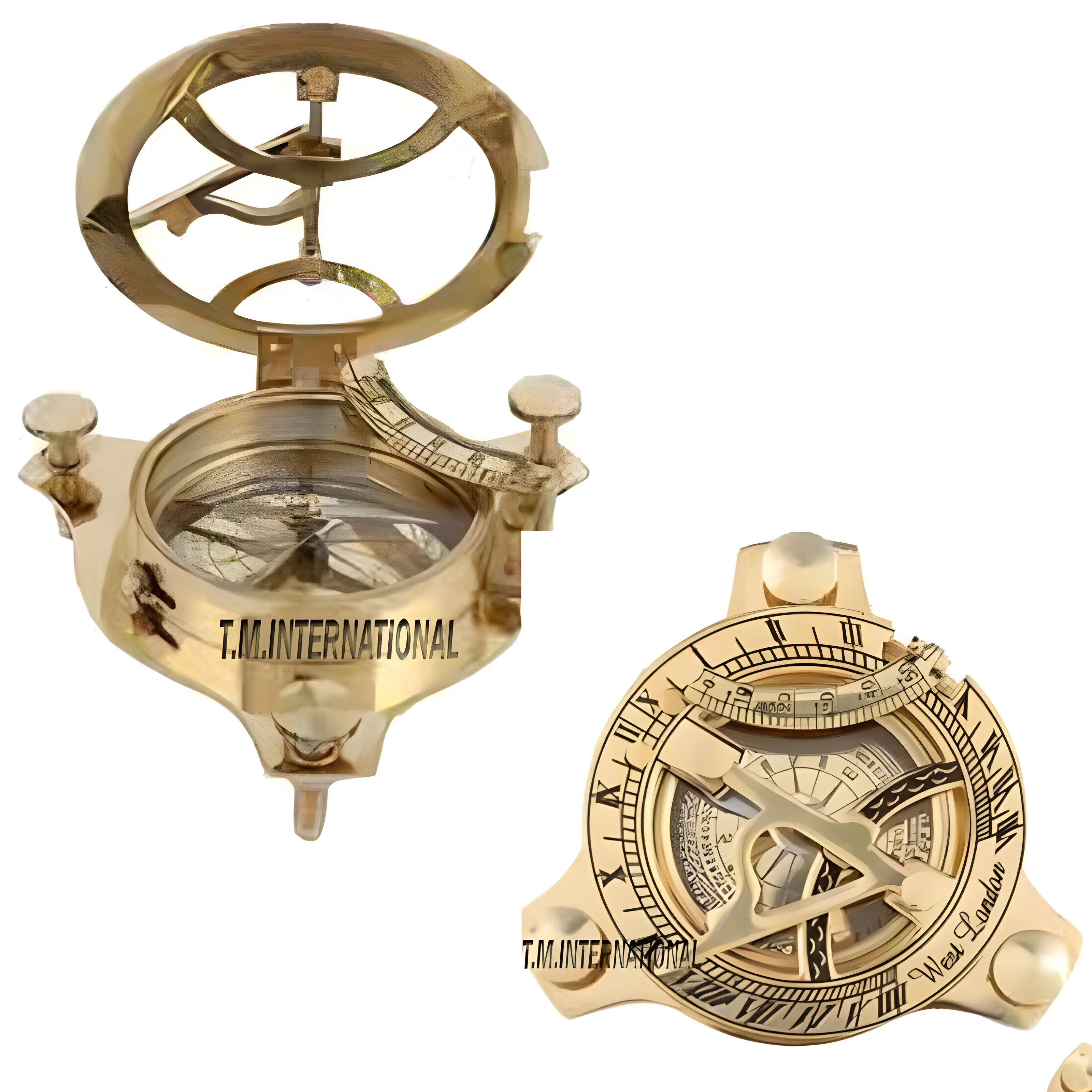 Nautical Shiny Brass Sundial Compass  Marine Pocket Compass Solis Brass Sun Clock Outdoor Navigation   Camping Hiking Compass