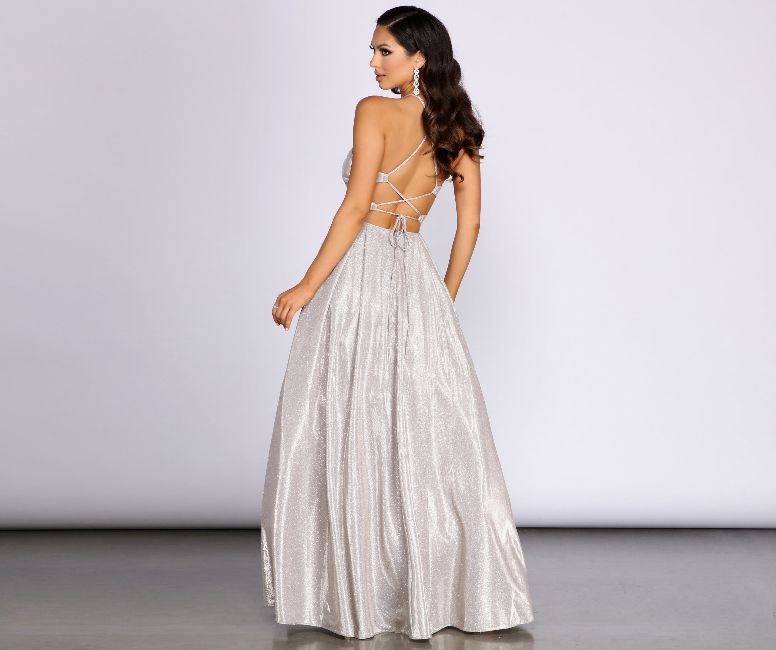 Milana Glitter Shine High Neck Ball Gown