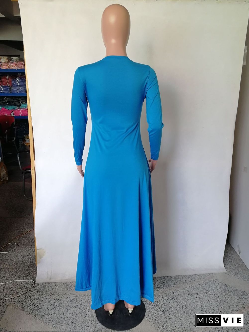 Casual Solid Color Round Neck Long Tail Maxi Dress