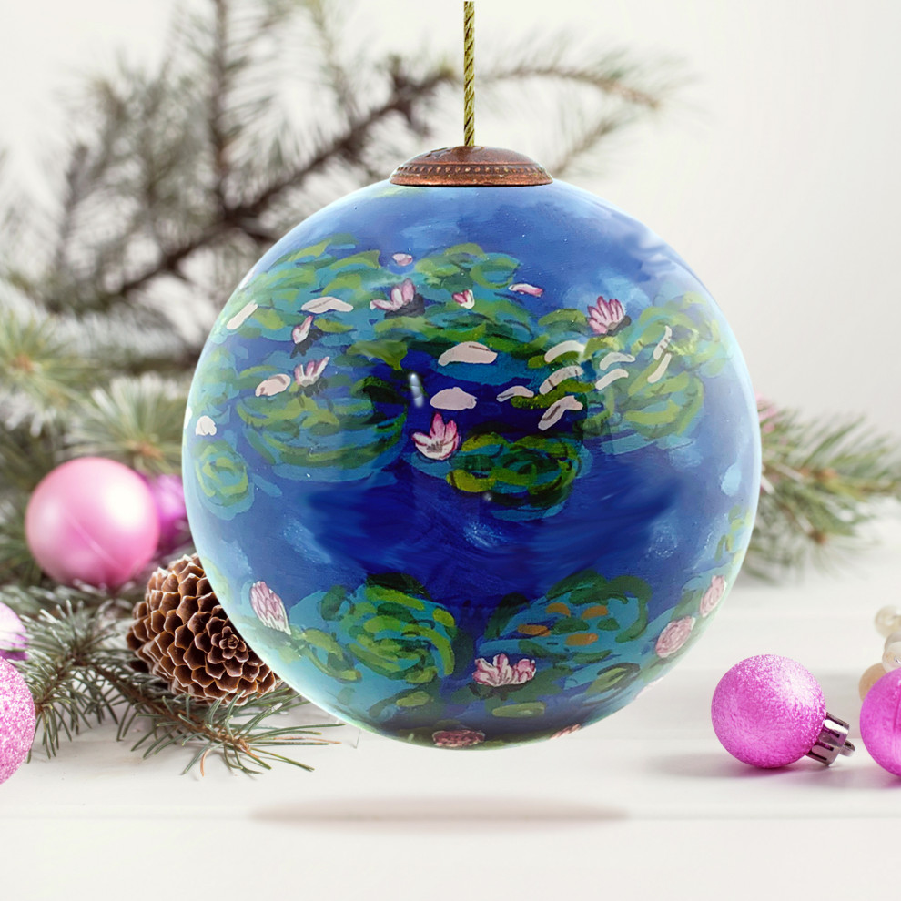 Water Lilies Glass Ornament Collection  Set of 4   Modern   Christmas Ornaments   by overstockArt  Houzz