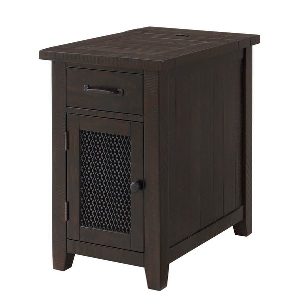 Rustic Chairside Table with hidden Charging Station， Solid Wood