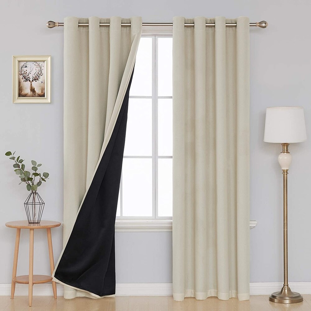 Deconovo Faux Linen Total Blackout Lining Curtains (2 Panel)