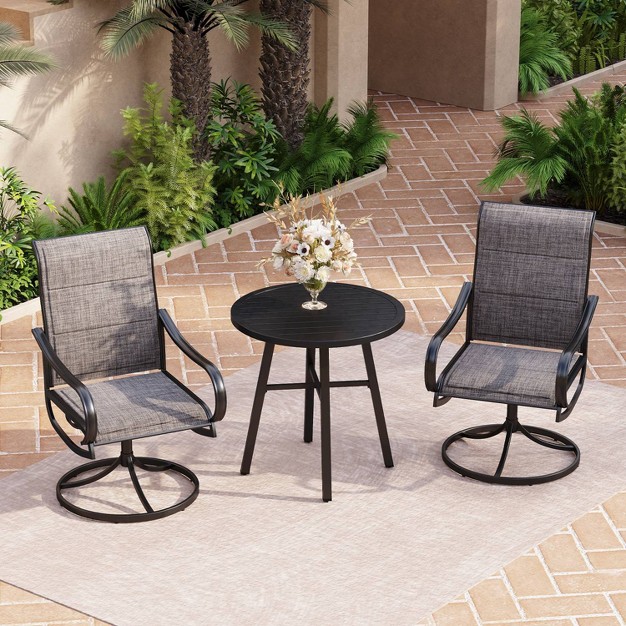 3pc Patio Dining Set With Small Round Table amp 360 Swivel Padded Sling Arm Chairs Captiva Designs