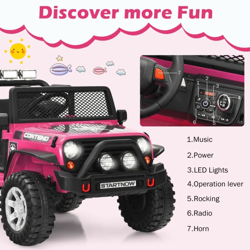 Kids Ride on Jeep Car 12V Battery Powered Electric Riding Toy Truck with Remote Control, Lights & Music