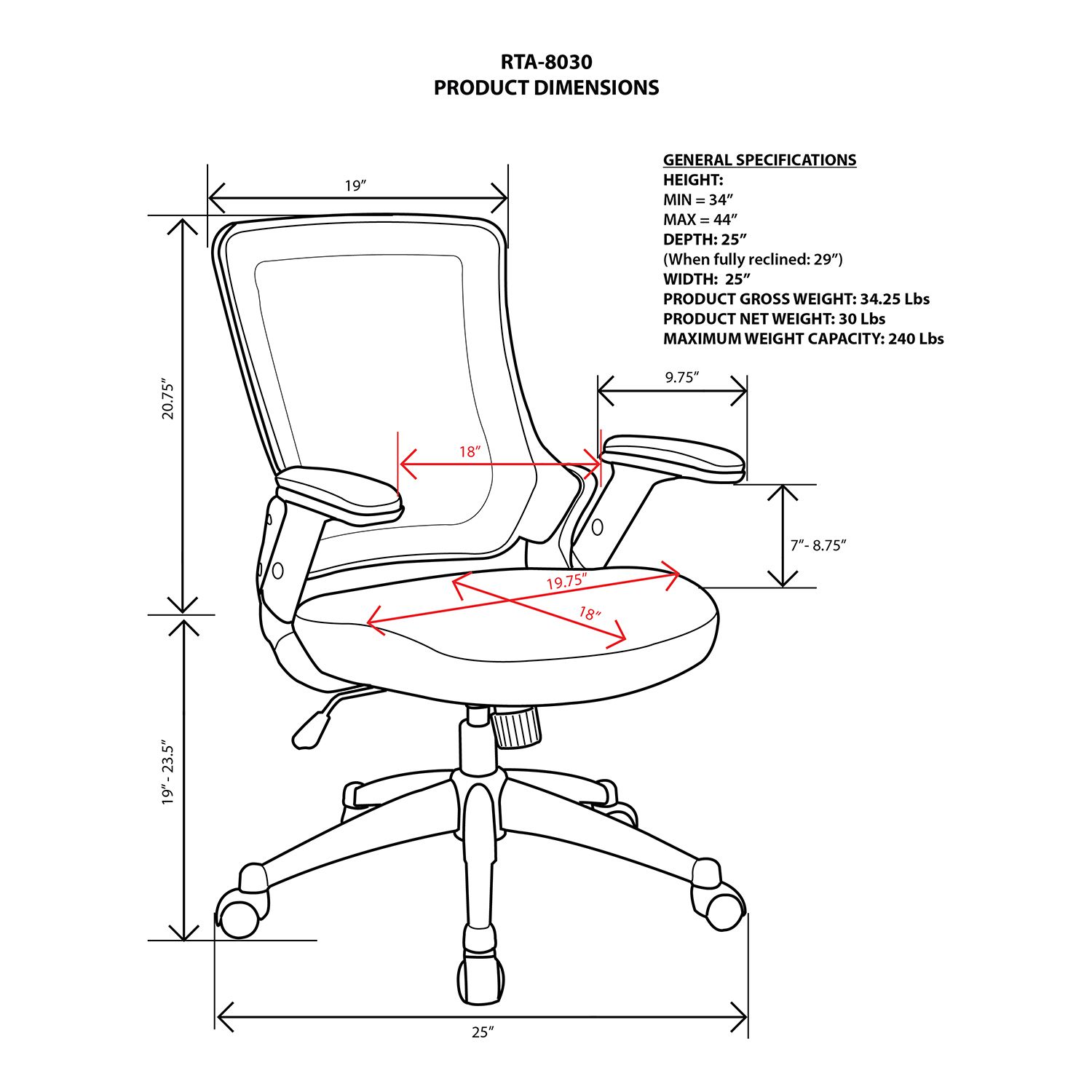 Techni Mobili Mesh Back Faux-Leather Desk Chair