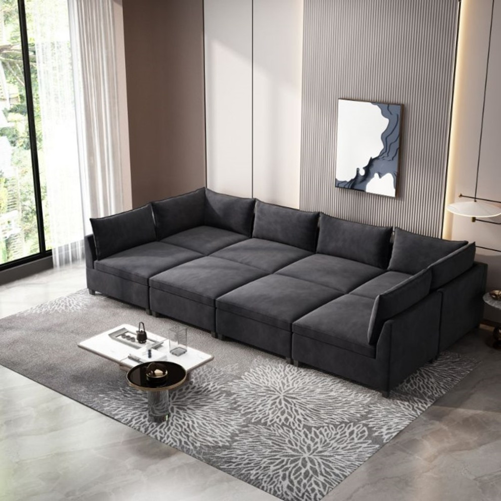 Devion Furniture Modern U  Shaped Fabric Sectional Sofa in Dark Gray   Sectional Sofas   by Homesquare  Houzz