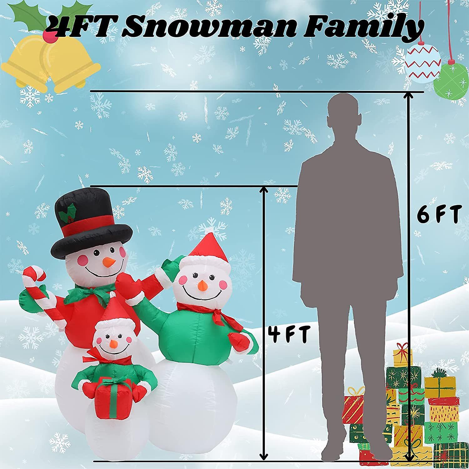 4ft Christmas Inflatable Snowman Family Decorations Christmas Blow Up Outdoor Yard Decoration With Led Light Holiday Air Blown Indoor Outdoor Home Yar