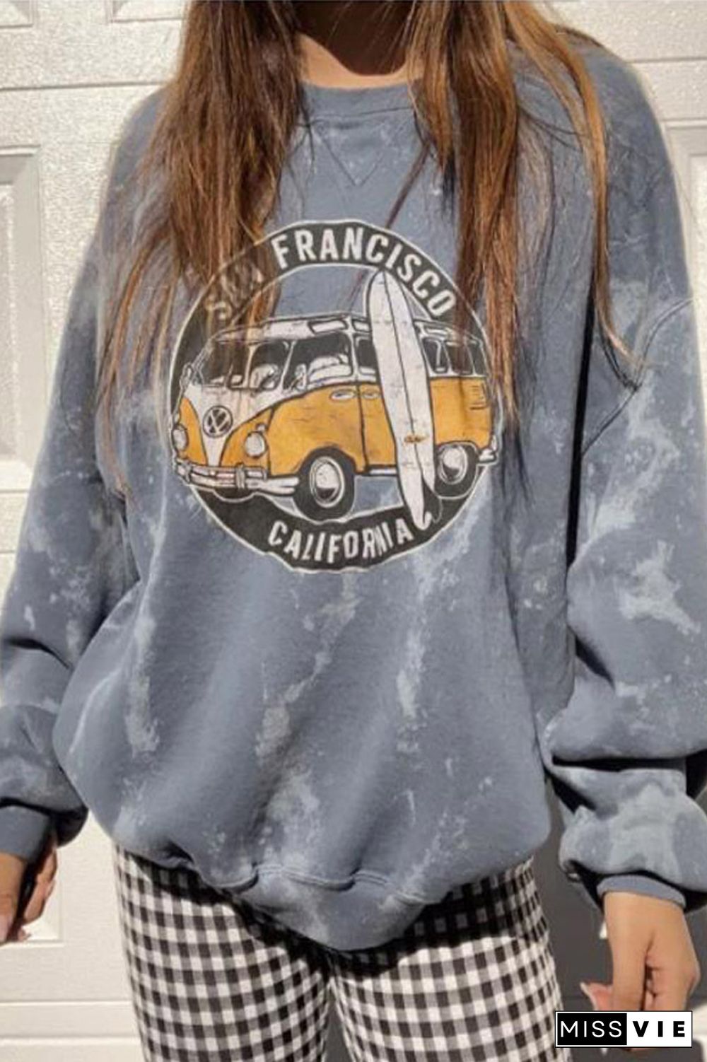 Round Neck Car Print Sweatshirt