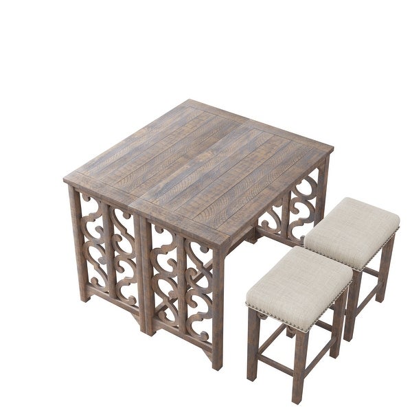 3-Piece Counter Height Pub Dining Set， Foldable Table with 2 Saddle Stools