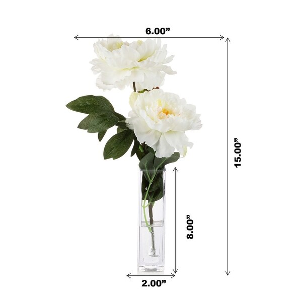 Enova Home Artificial Silk Peony Flower in Clear Glass Vase Large Peony Flower with Vase For Home Office Decoration