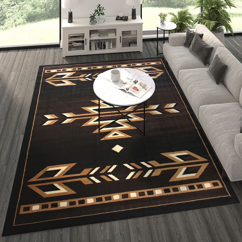 Masada Rugs Masada Rugs 8'x10' Southwest Native American Area Rug in Brown， Black， Beige and Ivory