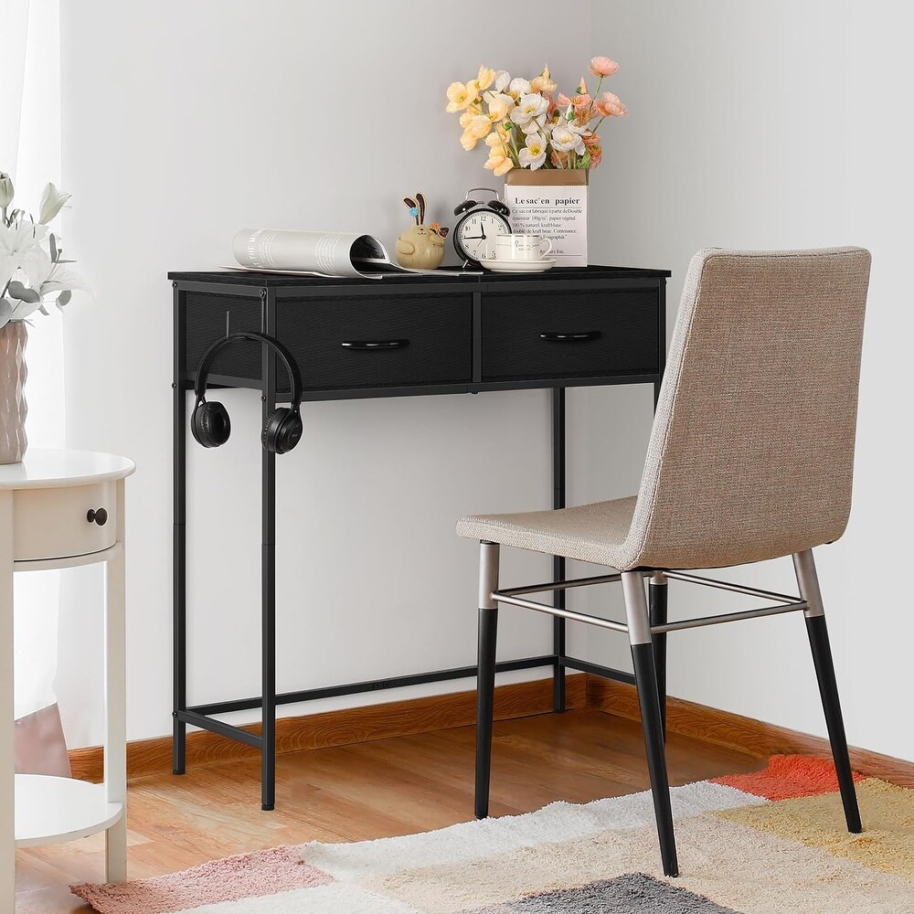 Narrow Modern Sofa Table with Hooks and Fabric Drawers Console Table