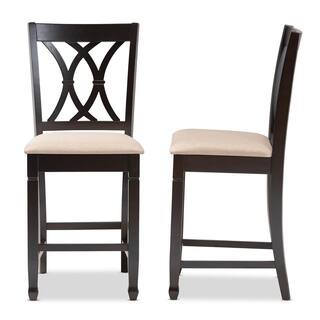 Baxton Studio Reneau 43 in. Sand Brown and Espresso Bar Stool (Set of 2) 153-2PC-9595-HD