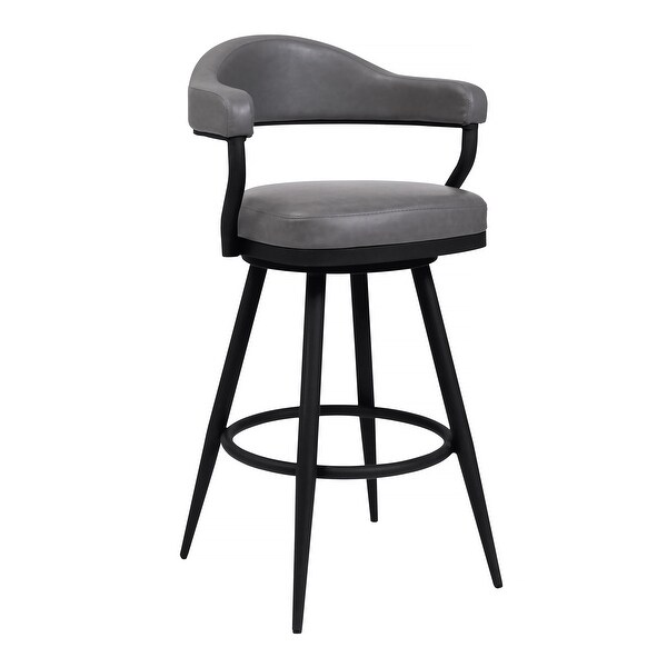 Amador Barstool in a Black Powder Coated Finish and Vintage Grey Faux Leather