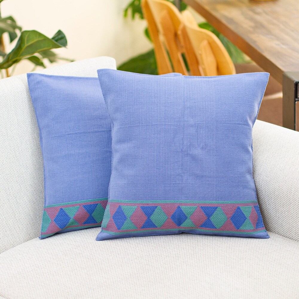 Novica Handmade Blue Maya Diamonds Cotton Cushion Covers (Pair)