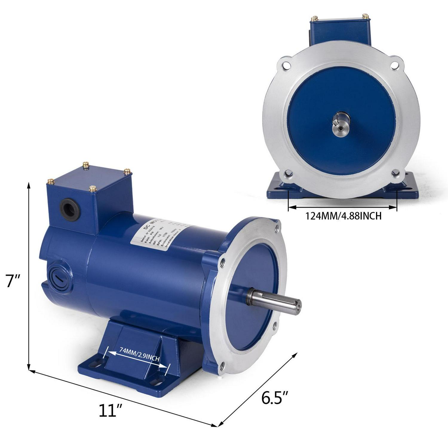 VEVOR 1/2 HP DC Motor Rated Speed 1750 RPM 90V Electric Motor Permanent Magnet Motor