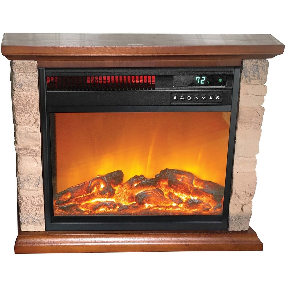 LifeSmart 3 element Small Square Infrared Fireplace with Faux Stone Accent