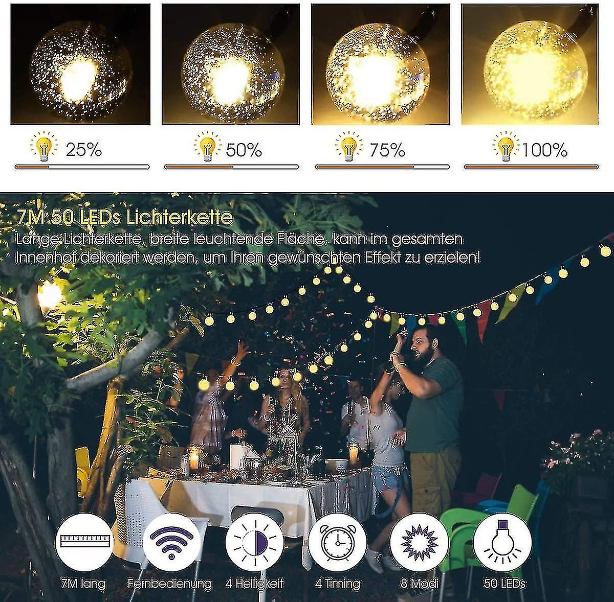 Super Long Solar Light String 7m 50 Led Warm White Crystal Ball Ip65 Waterproof 8 Modes With Remote