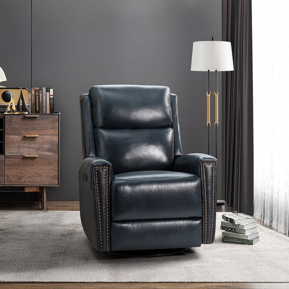 Fiacro 30.31''Wide Modern Genuine Leather Wingback Swivel Rocker Recliner With Tufted Back