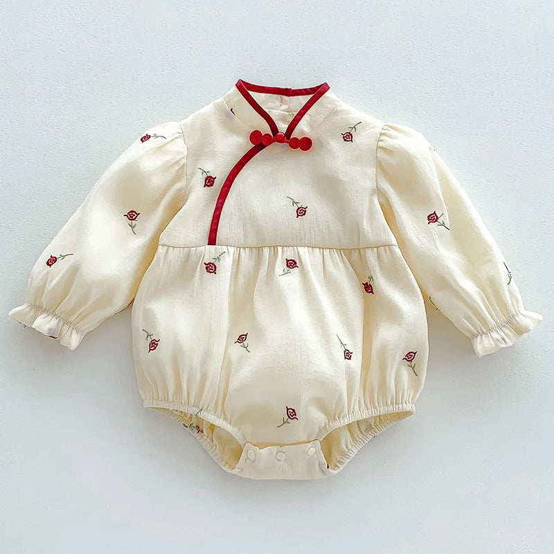 Spring Newborn Girls Romper Baby Clothes Baby Cherry Print Butterflies Long Sleeve Jumpsuit Climb Clothes Baby Cotton Clothing