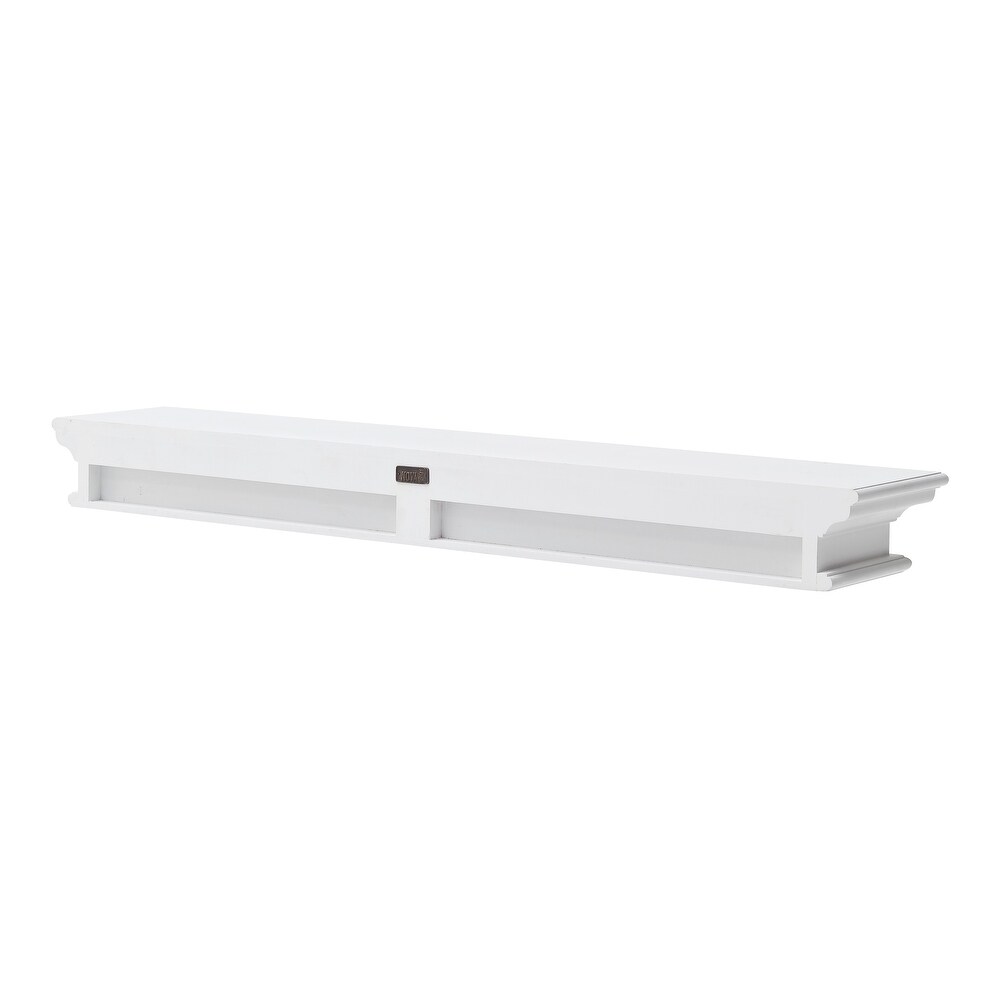 NovaSolo Halifax Coastal White Floating Wall Shelf  Extra Long  Solid Mahogany Frame  47.24 x 9.06 x 4.72