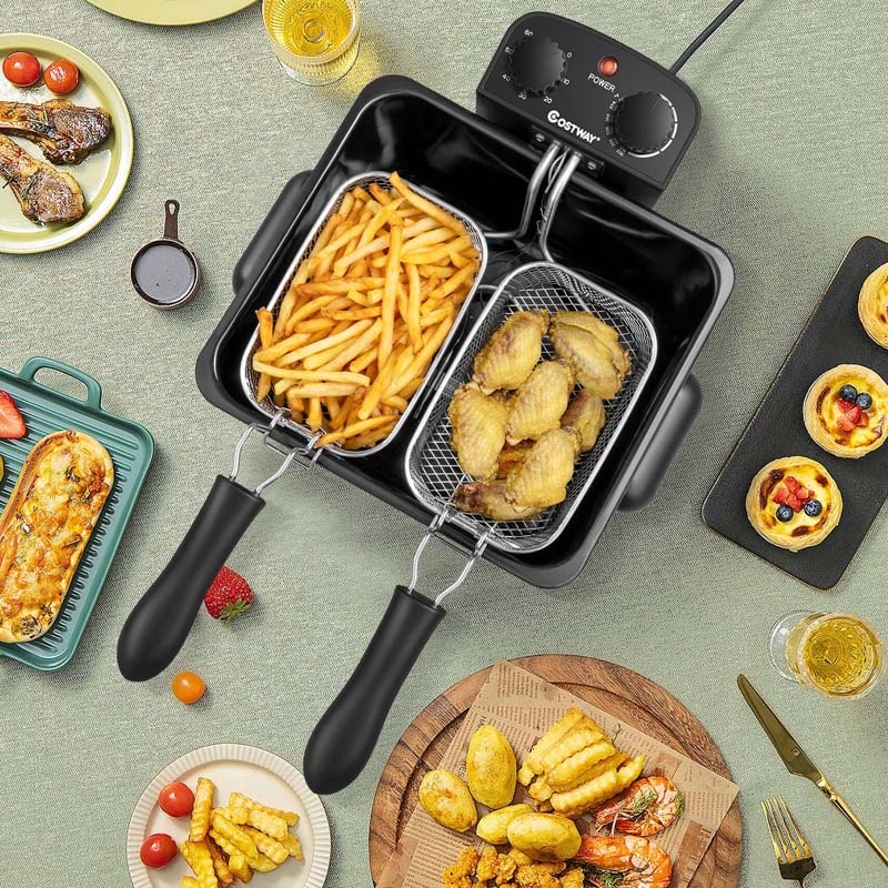 5.3 QT Electric Deep Fryer, 1700W Oil Fryer with Timer, Triple Stainless Steel Frying Basket, Viewing Window Lid