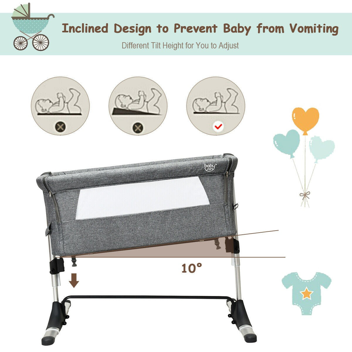 BABY JOY Baby Bedside Crib, Portable Travel Sleeper Bed Side Bassinet w/Carrying Bag