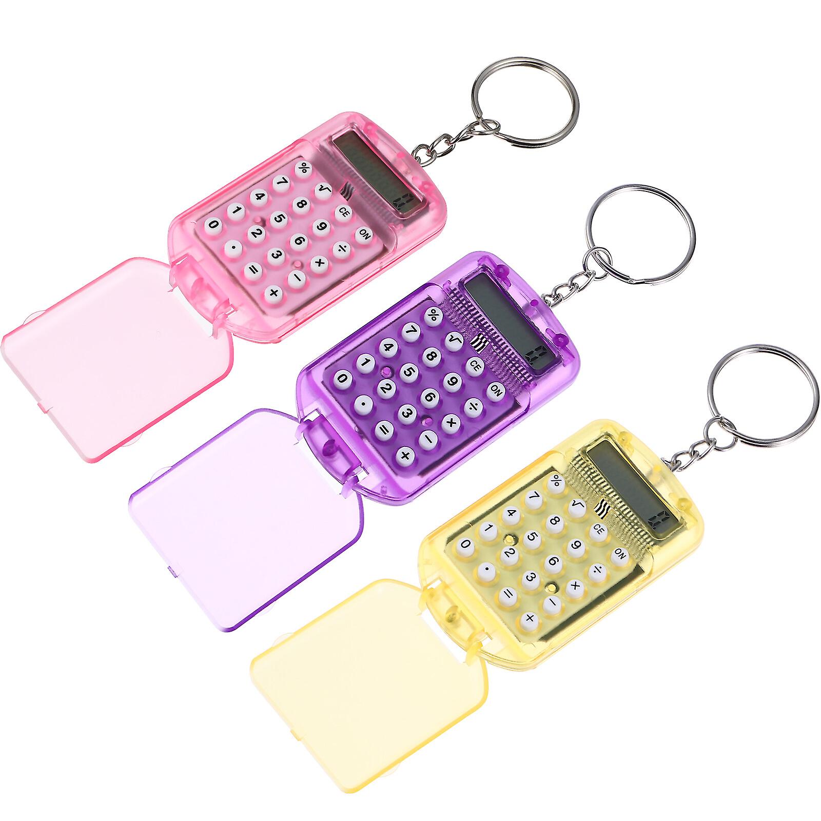 3pcs Keychain Calculators Pocket Calculators Key Ring Portable Mini Student Calculators (random Color)