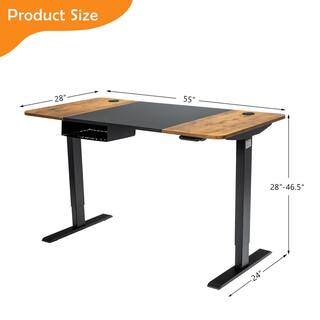 Costway 55 in. Rectangular Black Wood Electric Standing Desk Height Adjustable Sit Stand Desk with USB Port Brown JV10222US-CF