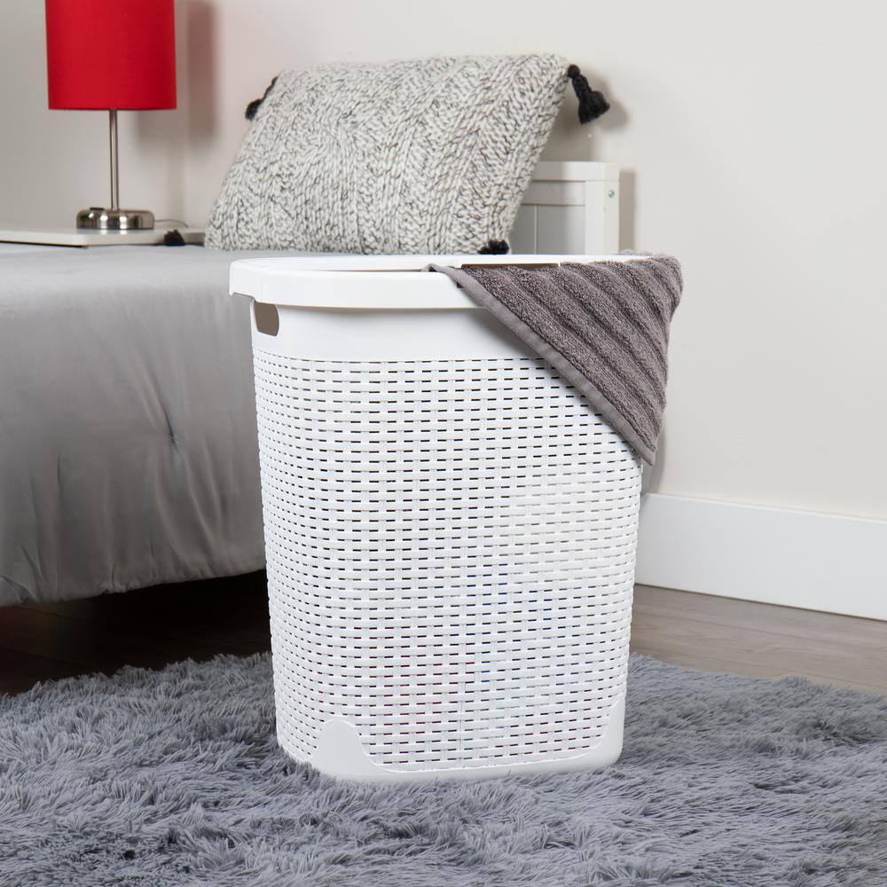 Mind Reader Basket Collection Slim Laundry Hamper 50 Liter (15kg33lbs) Capacity Attached Hinged Lid White 50HAMP-WHT