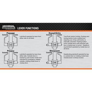 Universal Hardware Universal Hardware Heavy Duty Commercial Entry Lever Cylindrical Chassis ADA UL 3-Hr Fire ANSI Grade 2 Satin Chrome UH40019