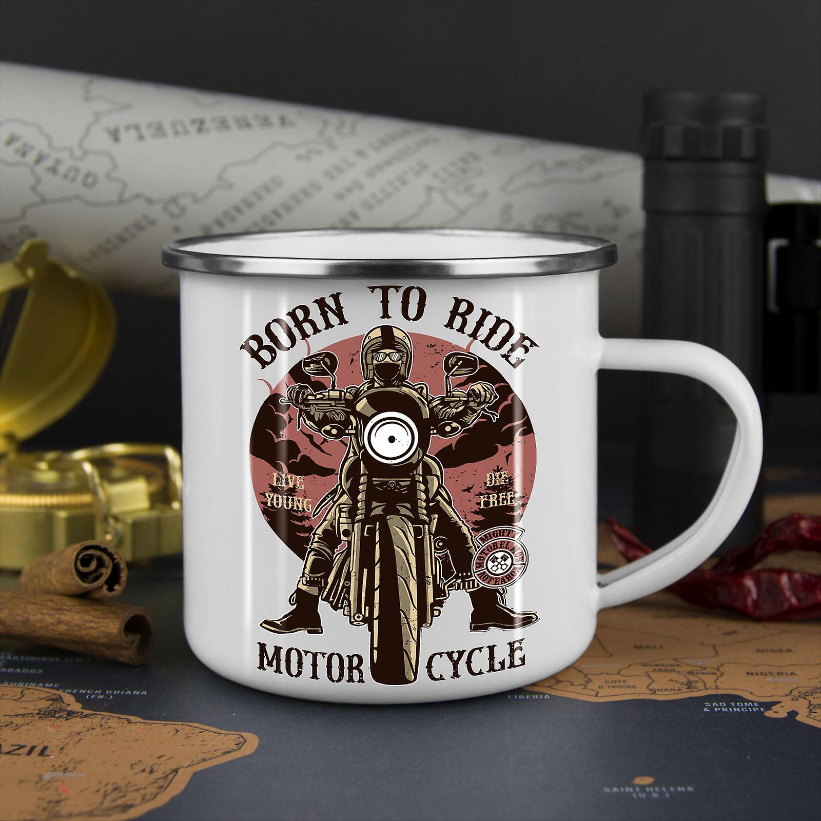 Born To Ride NEW WhiteTea Coffee Enamel Mug10 oz | Wellcoda