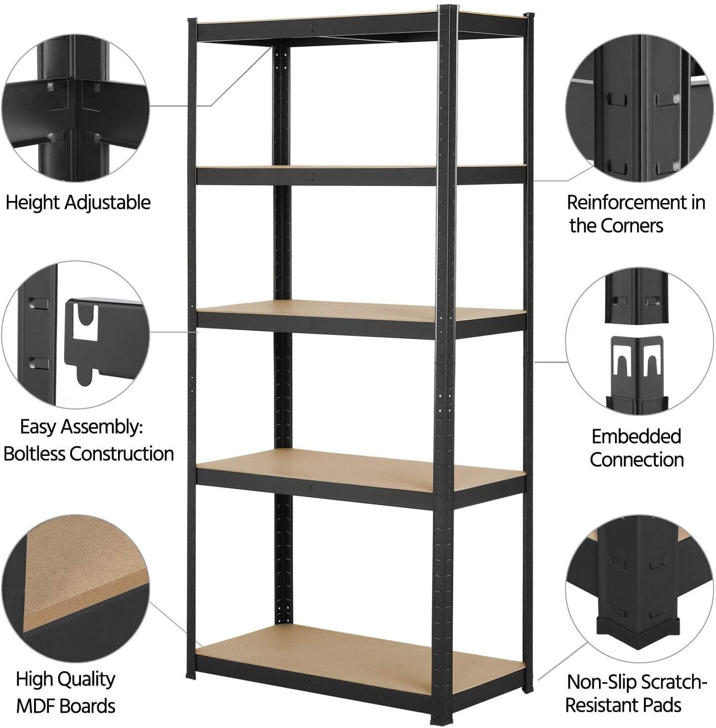 Dayplu 5-Tier Heavy Duty Metal Shelving, 59