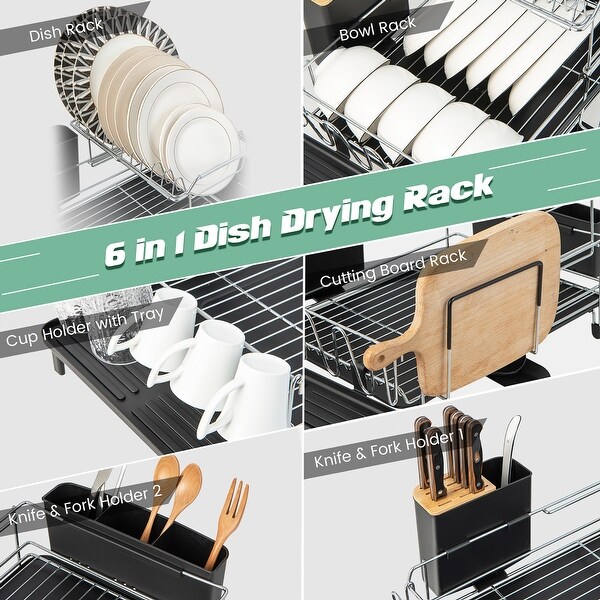 2 Tier Dish Drying Rack Rustproof Dish Rack and Drainboard Set