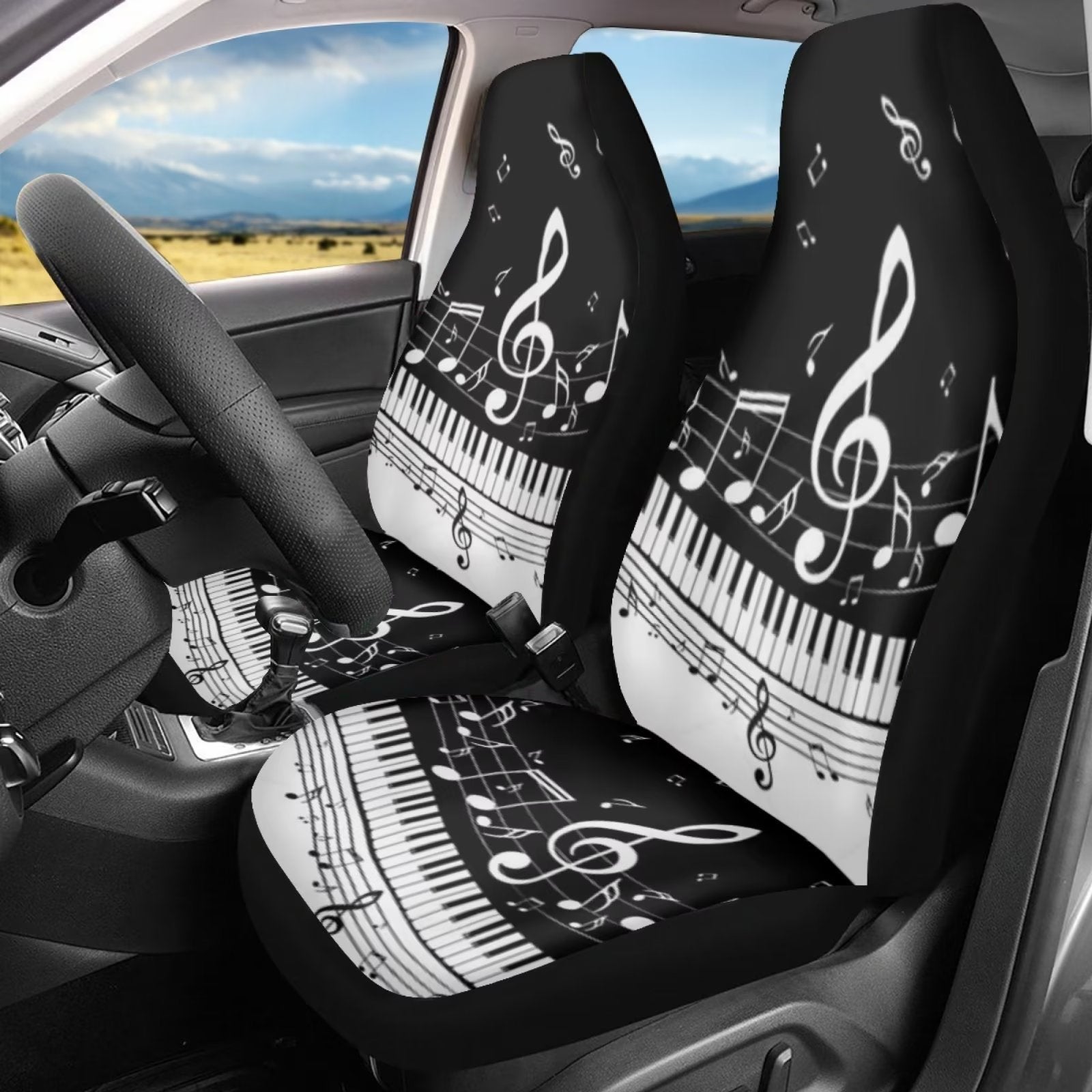 NETILGEN 2 Pcs Music Piano Notes Car Covers Set Waterproof Car Seat Covers Full Set Non Slip Saddle Blanket Automotive Accessories for Men Women