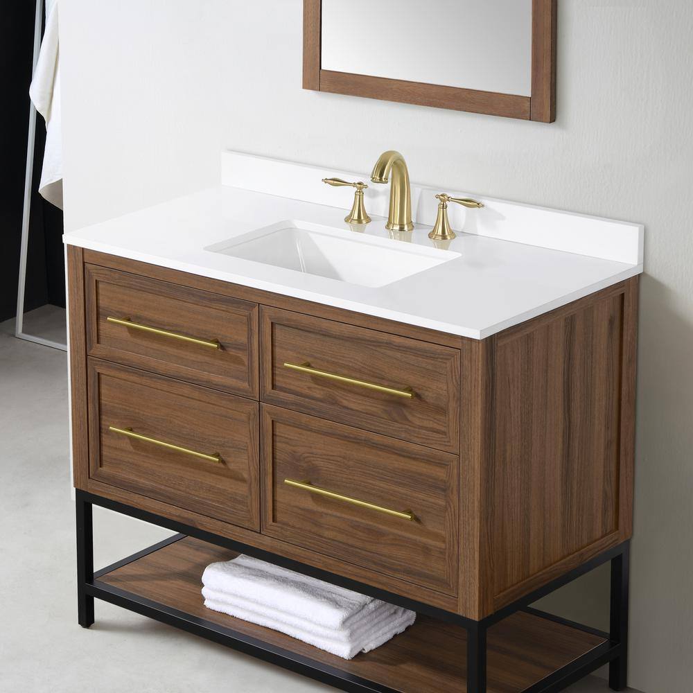 Home Decorators Collection Corley 42 in. W x 19 in. D x 34.50 in. H Freestanding Vanity in Spiced Walnut with White Engineered Stone Top Corley 42SW