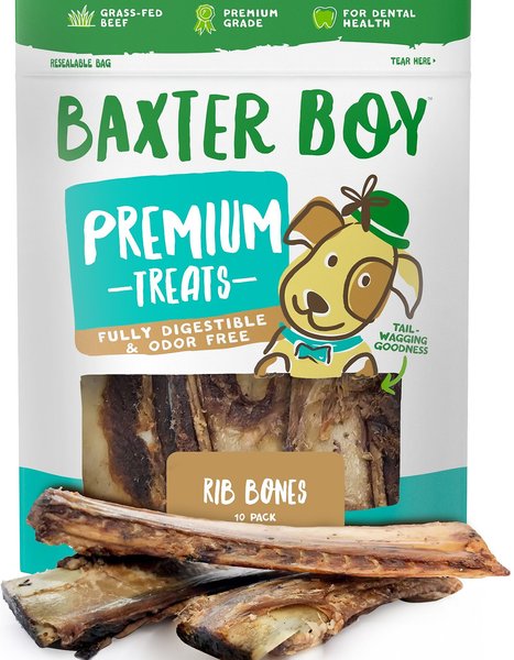 Baxter Boy Beef Rib Bone Dog Treats， 10 count