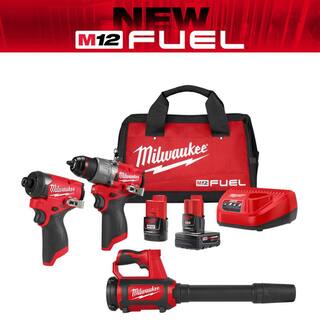 MW M12 FUEL 12-Volt Lithium-Ion Brushless Cordless Hammer Drill and Impact Driver Combo Kit with Compact Spot Blower 3497-22-0852-20