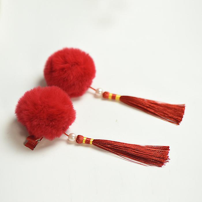 2pcs Year Children's Hair Cute Headwear Suit Ball Tassel Rabbit Hairpin Girls Hair Clips For Children Acessorio De Cabelo T