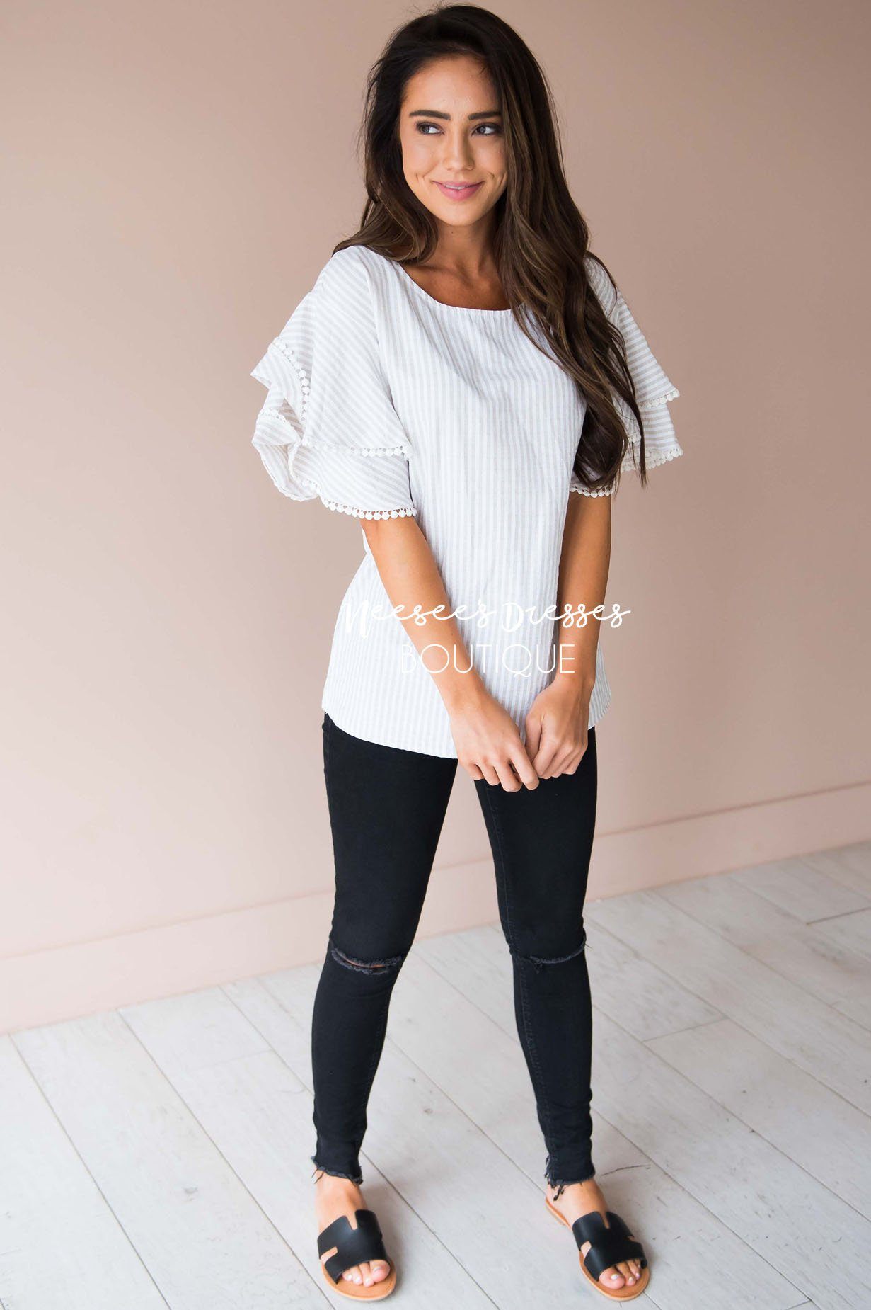 Wish You Were Here Pom Sleeve Top