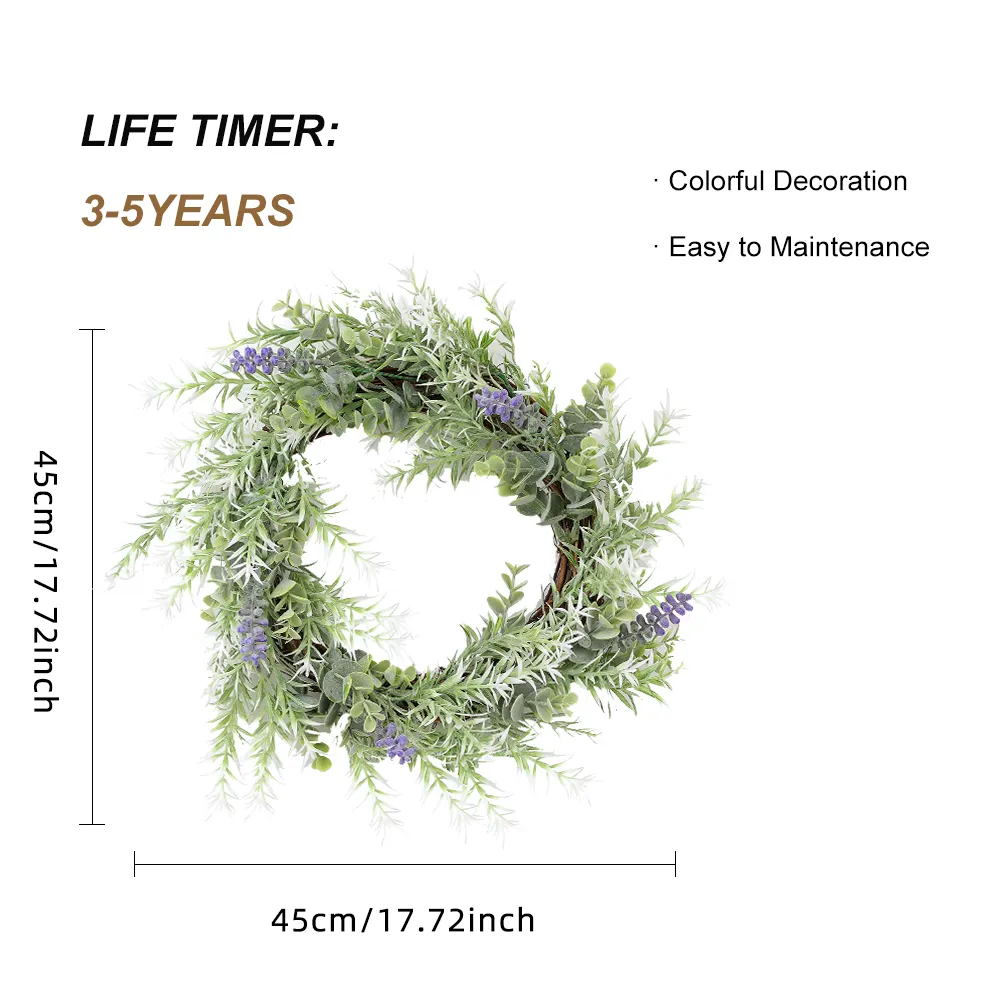 H 47 Garden Supplies Christmas Decorative Artificial Green Leaf Purple Lavender Wreath for Home Door Decoration