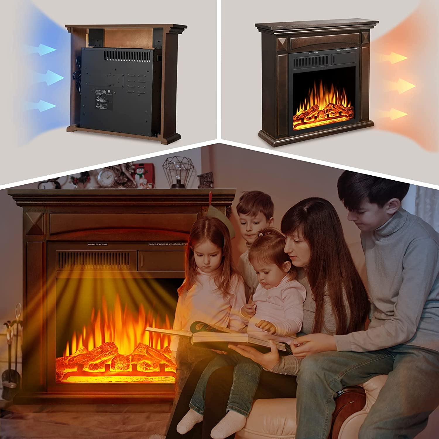 AGLUCKY Electric Fireplace Mantel Wood Surround Firebox Freestanding Corner Fireplace Heater Infrared Quartz Heater Adjustable Led Flame, Remote Control, 750W-1501W(Brown)