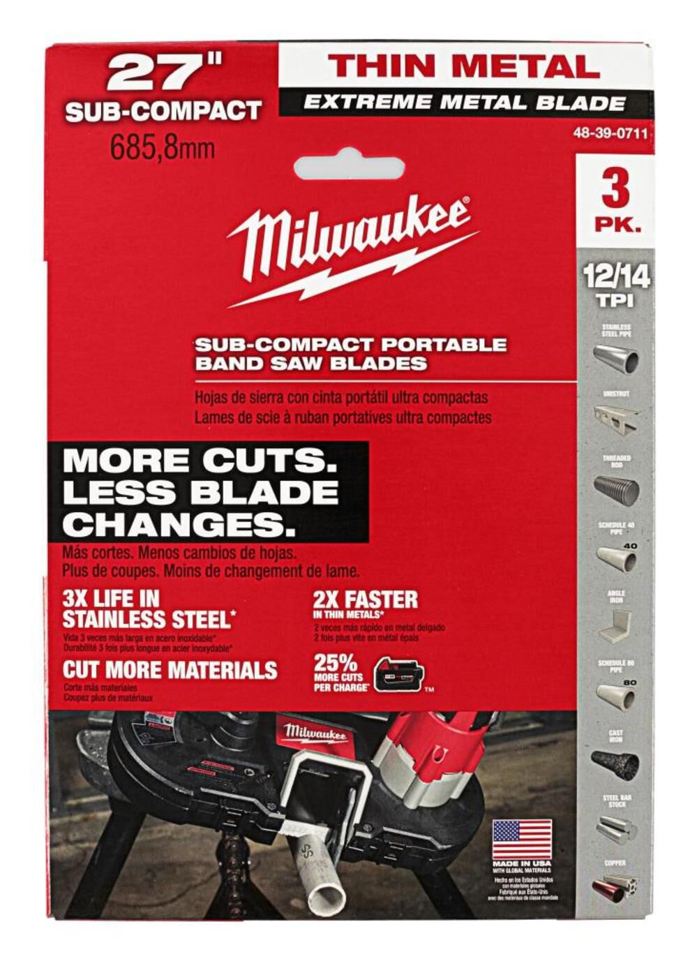 Milwaukee Extreme Thin Metal Band Saw Blades 3PK Sub Compact 48-39-0711 from Milwaukee