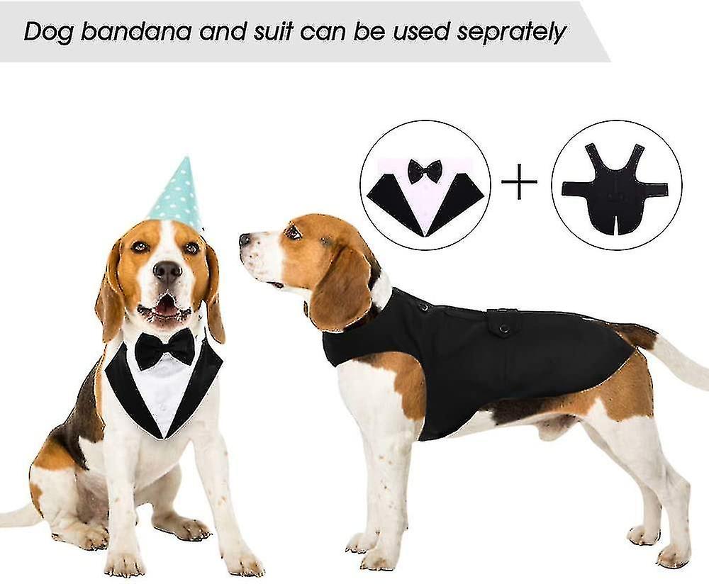 Dog Suit And Bandana Set， Dogs Tuxedo Wedding Party Suit， Dog Prince Wedding Bow Tie Shirt Formal Do