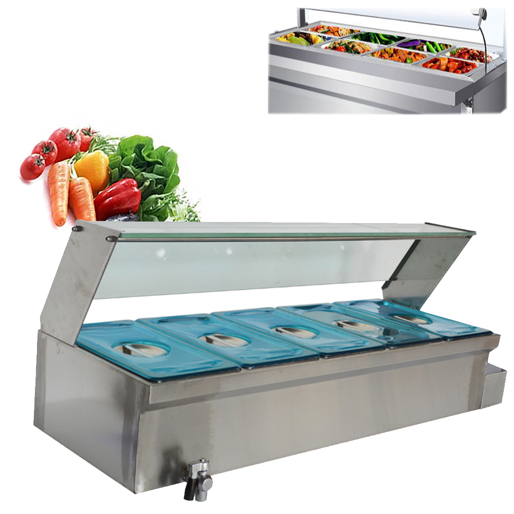 TECHTONGDA Commercial Food Warmer Stainless Steel Bain Marie Buffet Countertop 5-Pot Electric Steam Table 6